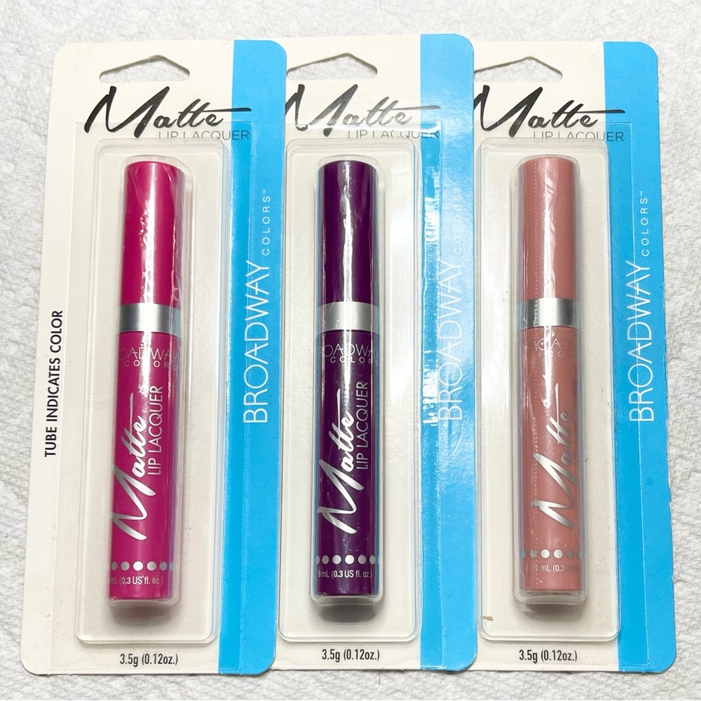 3 Broadway Colors Matte Lip Lacquer Grape Jello 07 Electric Shot 01 Pink Drop 04